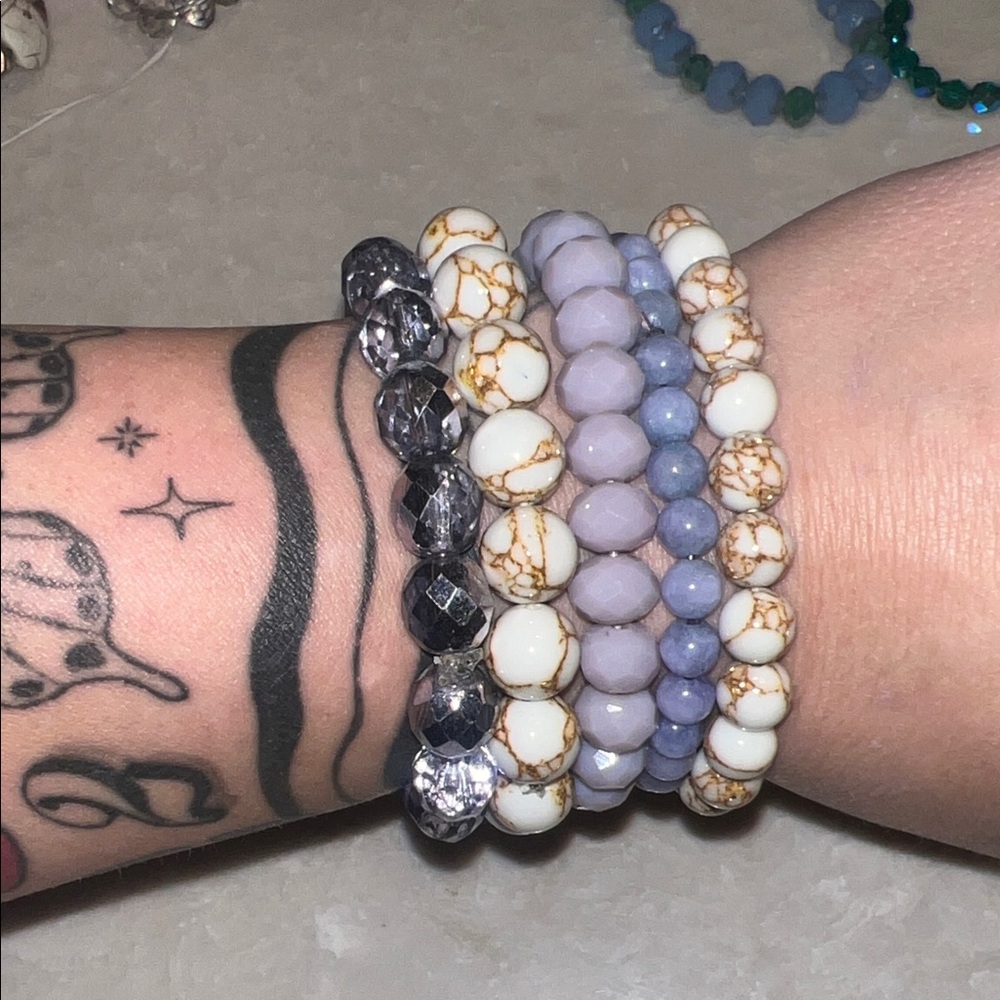 Purple & Gold Beaded Bracelet Set